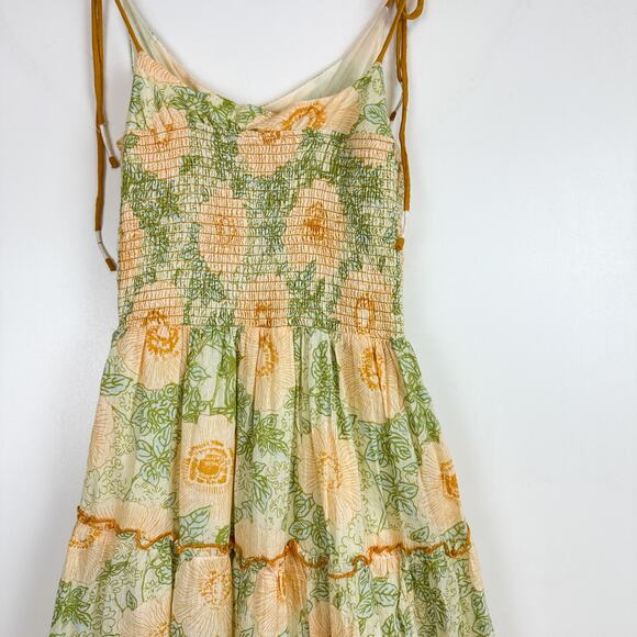 NWT Free People Adriel Midi Shirred Dress Floral Yellow Green $168 - S - Picture 6 of 10